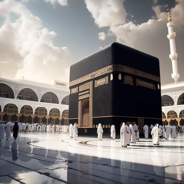 Kaaba with hajj pilgrims _ Premium AI generated image